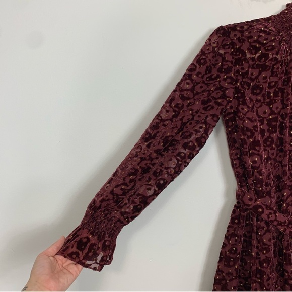 Alex Marie Skyler Burgundy Gold Burnout Velvet Dress Size 4 - Picture 5 of 11